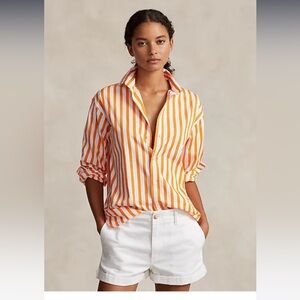 NWOT RALPH LAUREN WOMEN WHITE ORANGE SLIM FIT BUTTON  DOWN SHIRT BLOUSE 4